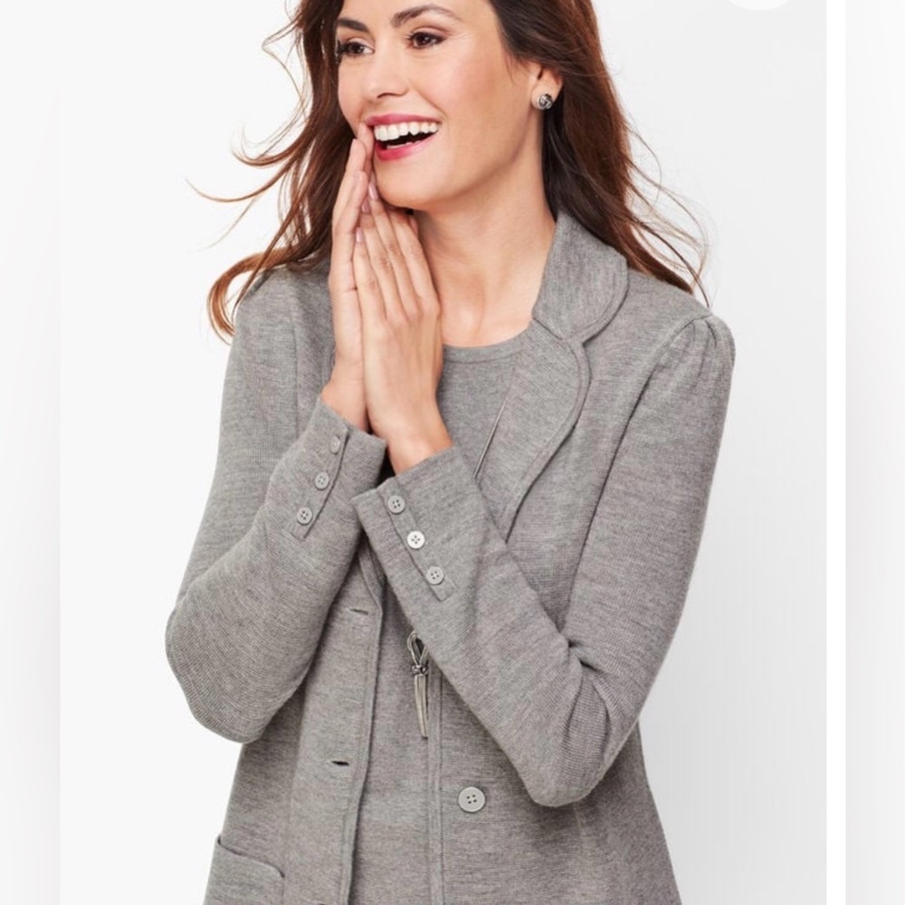 NWOT Talbots Merino Wool Grey Sweater Blazer Size Small - Picture 2 of 10